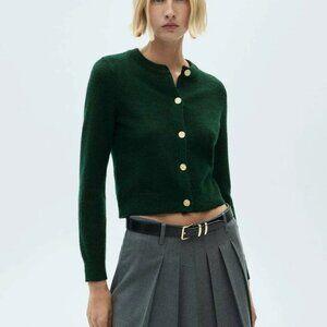 Mango Dark Green Cardigan with Gold Buttons